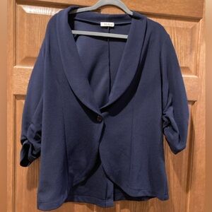 Navy blue crepe lightweight blazer with gathered sleeves - 2X